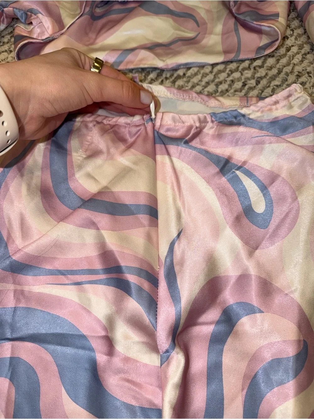 Princess Polly Pastel Swirl Mini Skirt and Top Set in Pink, Blue, Cream Size 10